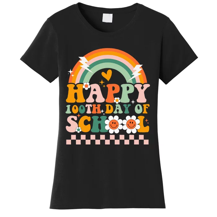 Happy 100 Days of School Teacher Groovy 100th day Women's T-Shirt