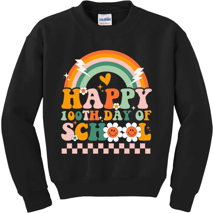 Happy 100 Days of School Teacher Groovy 100th day Kids Sweatshirt