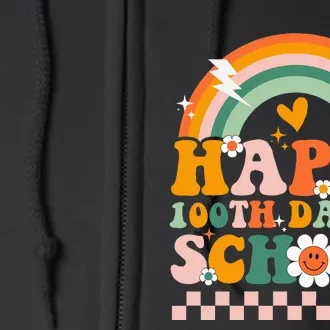 Happy 100 Days of School Teacher Groovy 100th day Full Zip Hoodie