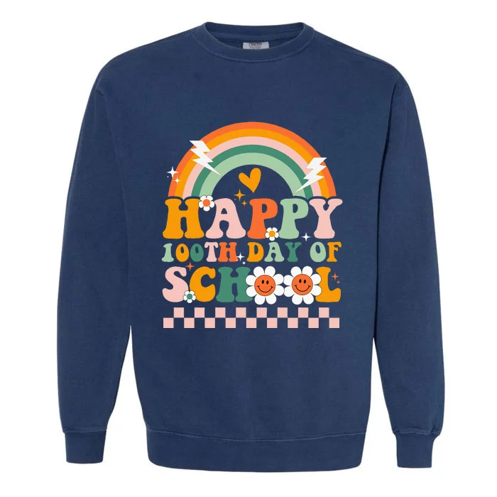 Happy 100 Days of School Teacher Groovy 100th day Garment-Dyed Sweatshirt