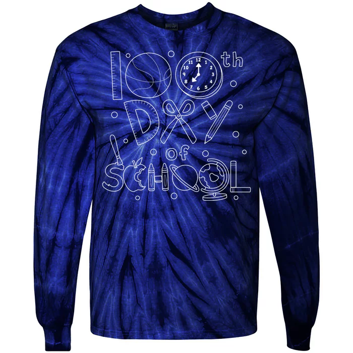 Happy 100th Days Of School Education Tie-Dye Long Sleeve Shirt