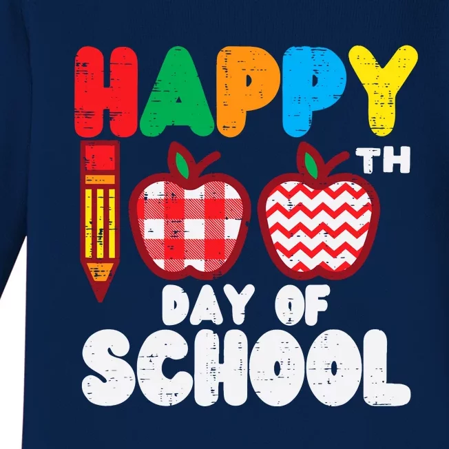 Happy 100th Day School Apples 100 Days Student Teacher Gift Baby Long Sleeve Bodysuit