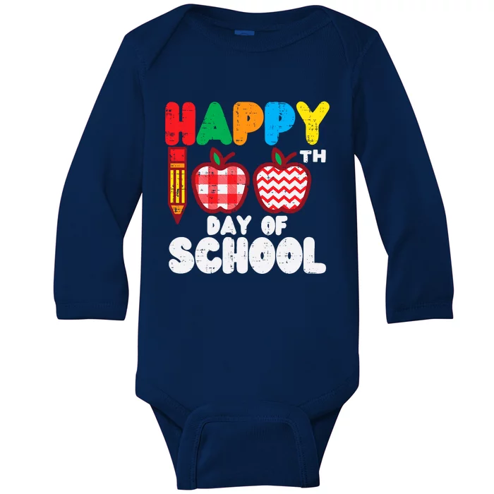 Happy 100th Day School Apples 100 Days Student Teacher Gift Baby Long Sleeve Bodysuit