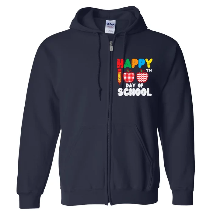 Happy 100th Day School Apples 100 Days Student Teacher Gift Full Zip Hoodie