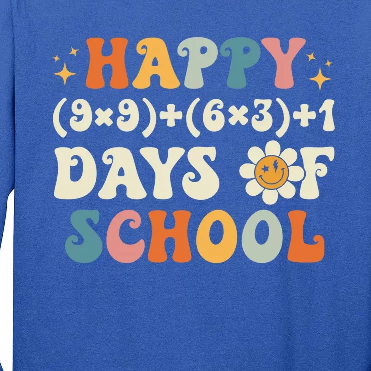 Happy 100 Days Of School Math Formula Groovy Gift Tall Long Sleeve T-Shirt