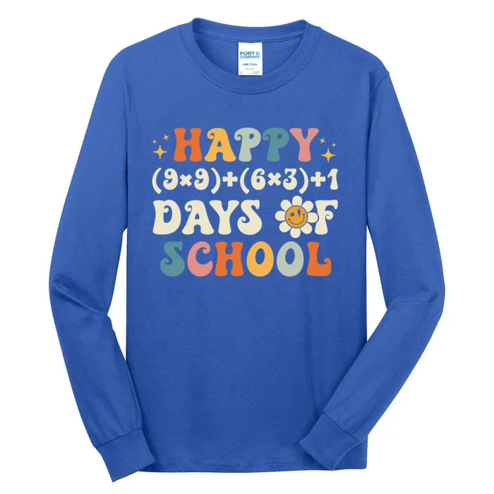 Happy 100 Days Of School Math Formula Groovy Gift Tall Long Sleeve T-Shirt