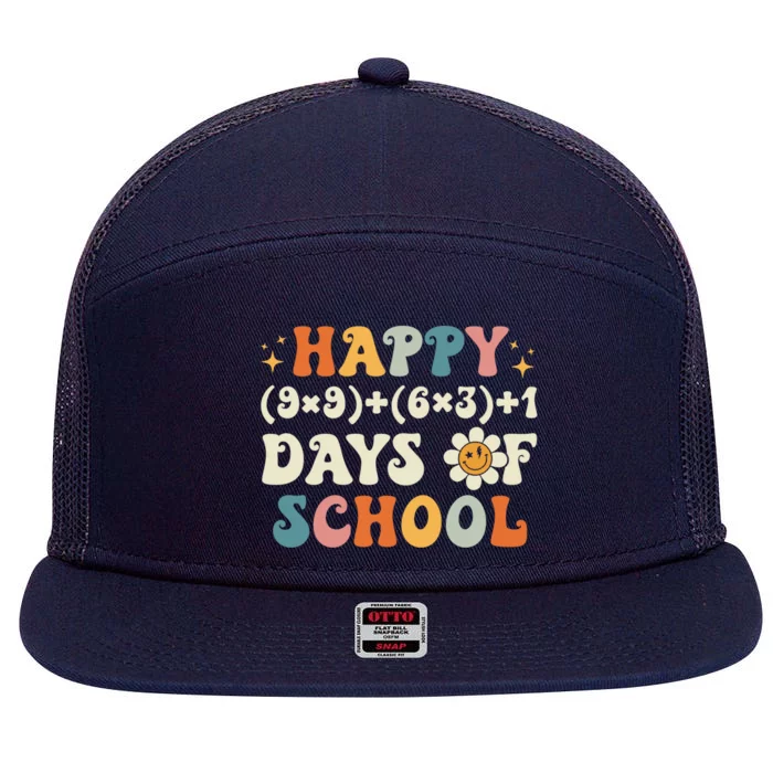 Happy 100 Days Of School Math Formula Groovy Gift 7 Panel Mesh Trucker Snapback Hat