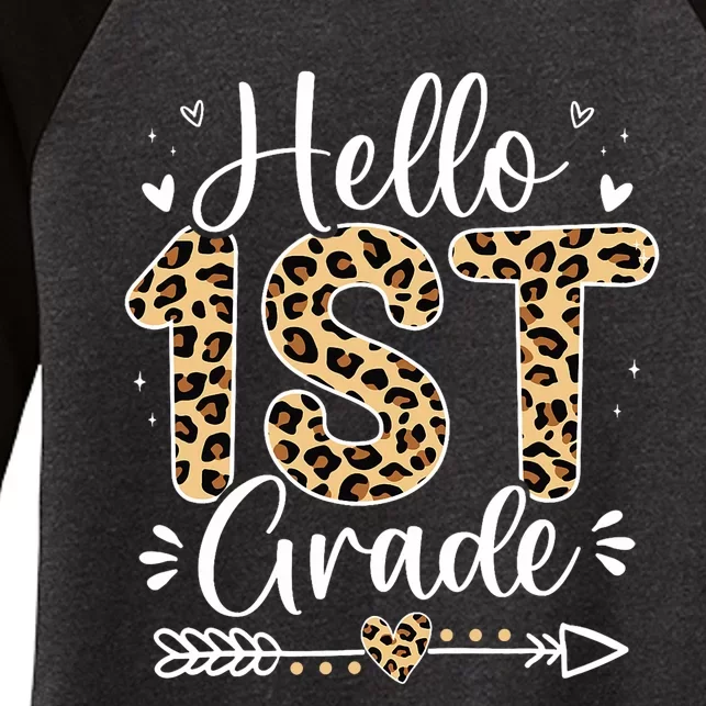 Hello 1st Grade Leopard Teacher Students Back To School Girl Women's Tri-Blend 3/4-Sleeve Raglan Shirt