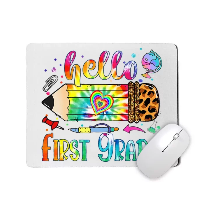 Hello 1st Grade Leopard Pencil Tie Dye Funny Back To School Mousepad