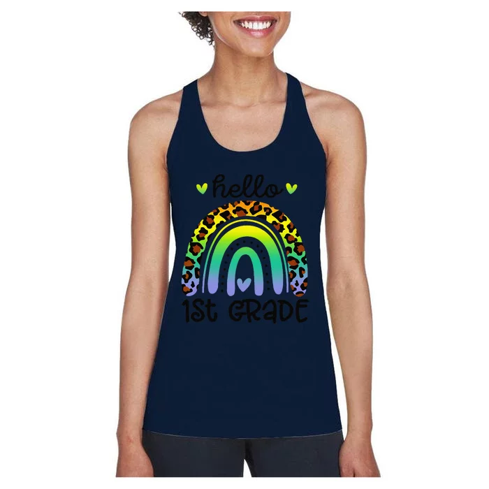 Hello 1st Grade Rainbow Teacher Team First Grade Squad Women's Racerback Tank