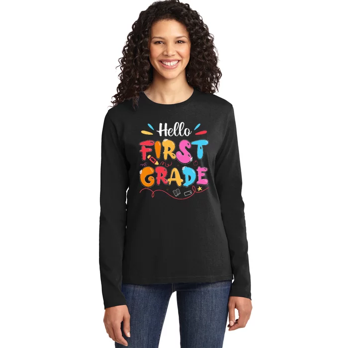 Hello 1st Grade Back To School First Grade Teachers Students Ladies Long Sleeve Shirt