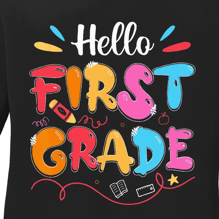 Hello 1st Grade Back To School First Grade Teachers Students Ladies Long Sleeve Shirt