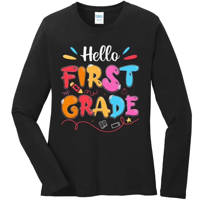 Hello 1st Grade Back To School First Grade Teachers Students Ladies Long Sleeve Shirt