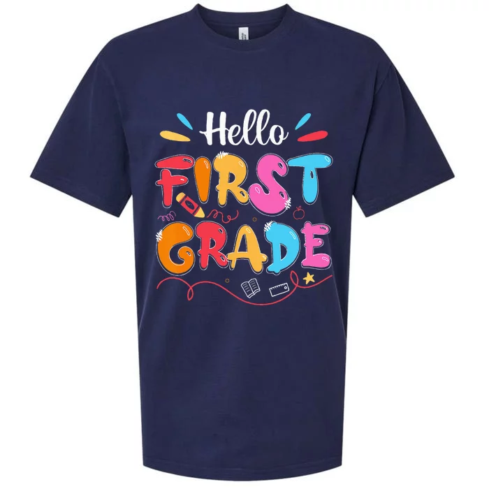 Hello 1st Grade Back To School First Grade Teachers Students Sueded Cloud Jersey T-Shirt