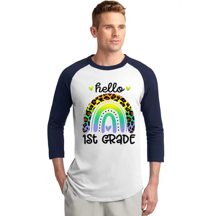 Hello 1st Grade Rainbow Teacher Team First Grade Squad Baseball Sleeve Shirt