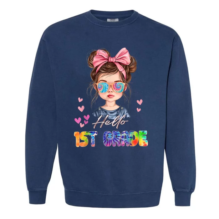 Hello 1st Grade Back To School Gift For Girl Garment-Dyed Sweatshirt