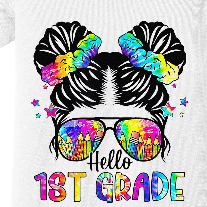 Hello 1st Grade Messy Bun Team First Grade Back To School Baby Bodysuit