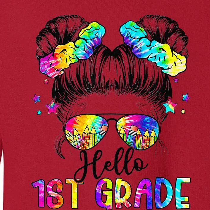 Hello 1st Grade Messy Hair Bun Girl Back To School First Day Gift Toddler Sweatshirt