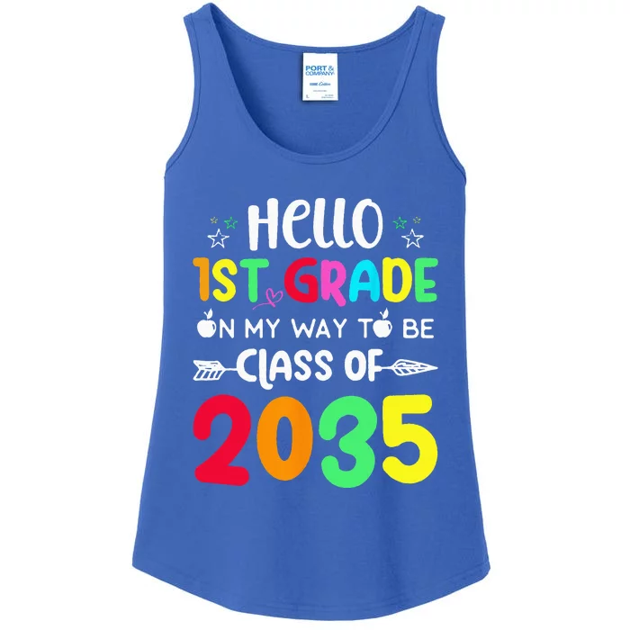 Hello 1st Grade On My Way To Be Class Of 2035 Back To School Ladies Essential Tank