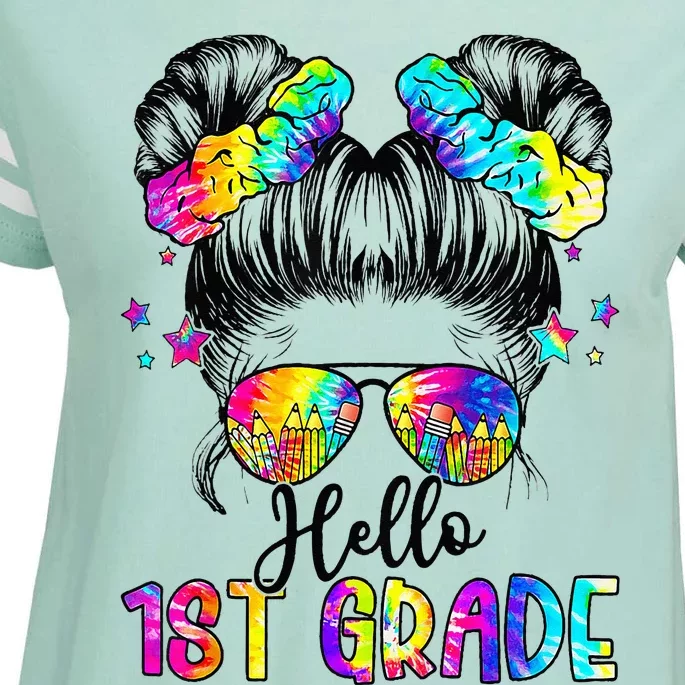 Hello 1st Grade Messy Hair Bun Back To School First Day Enza Ladies Jersey Football T-Shirt