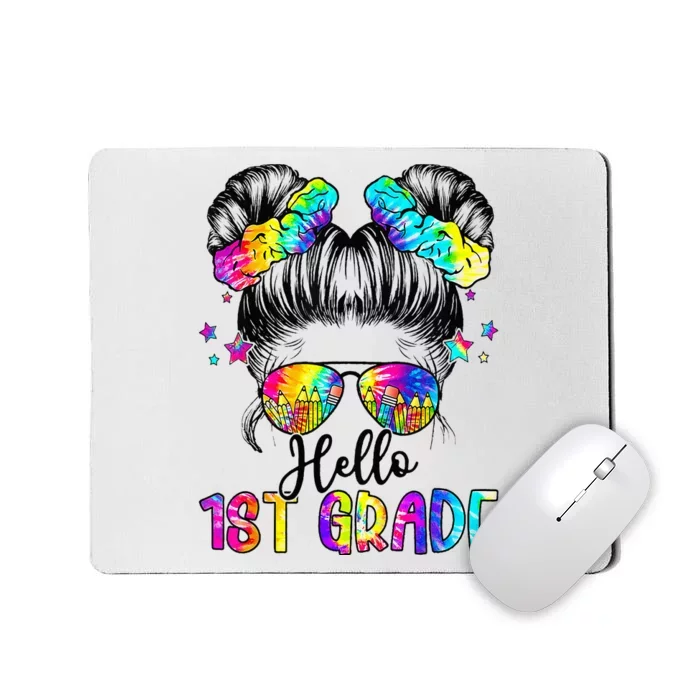 Hello 1st Grade Messy Hair Bun Back To School First Day Mousepad