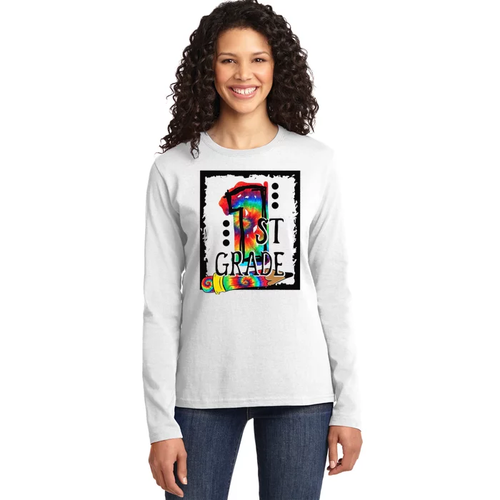 Hello 1st Grade First Grade Teacher Tie Dye Back To School Ladies Long Sleeve Shirt