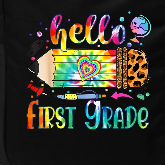 Hello 1st Grade Leopard Pencil Tie Dye Funny Back To School Impact Tech Backpack