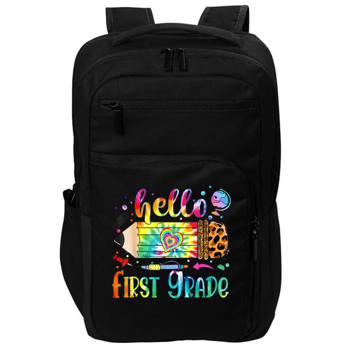 Hello 1st Grade Leopard Pencil Tie Dye Funny Back To School Impact Tech Backpack