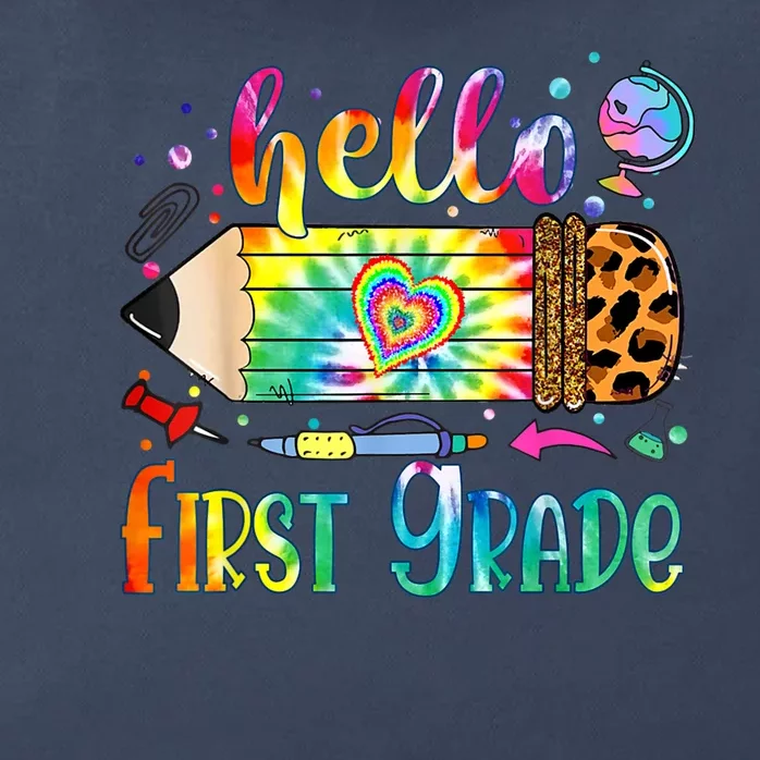 Hello 1st Grade Leopard Pencil Tie Dye Funny Back To School Zip Tote Bag