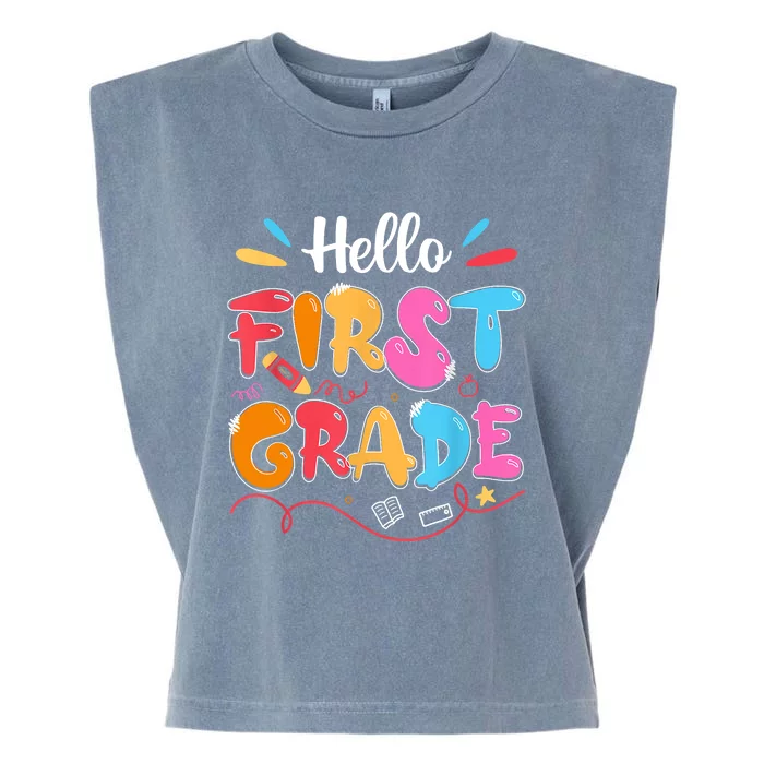 Hello 1st Grade Back To School First Grade Teachers Students Garment-Dyed Women's Muscle Tee