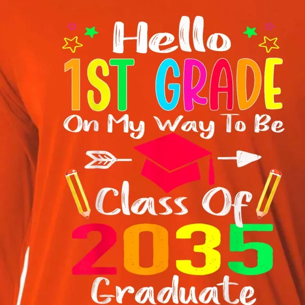 Hello 1st Grade Back To School Class Of 2035 Grow With Me Cooling Performance Long Sleeve Crew