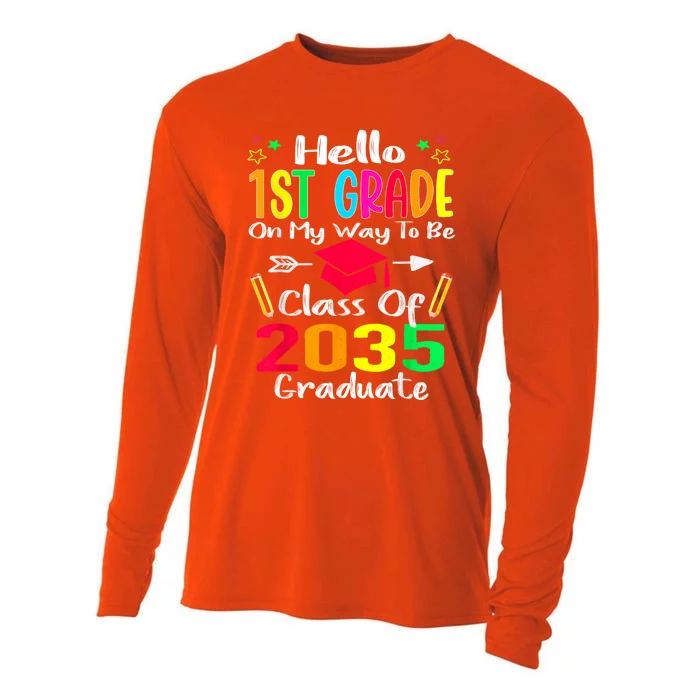 Hello 1st Grade Back To School Class Of 2035 Grow With Me Cooling Performance Long Sleeve Crew