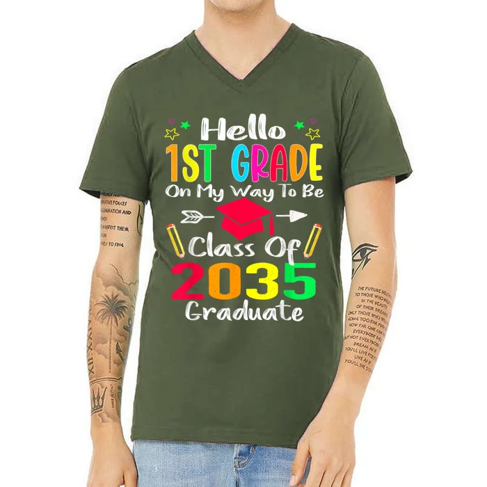 Hello 1st Grade Back To School Class Of 2035 Grow With Me V-Neck T-Shirt