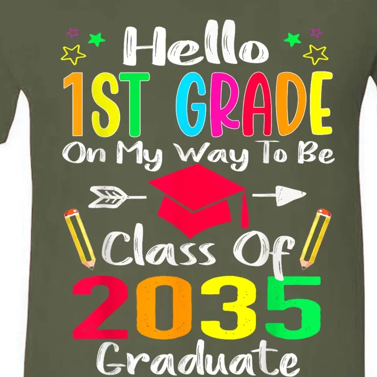 Hello 1st Grade Back To School Class Of 2035 Grow With Me V-Neck T-Shirt