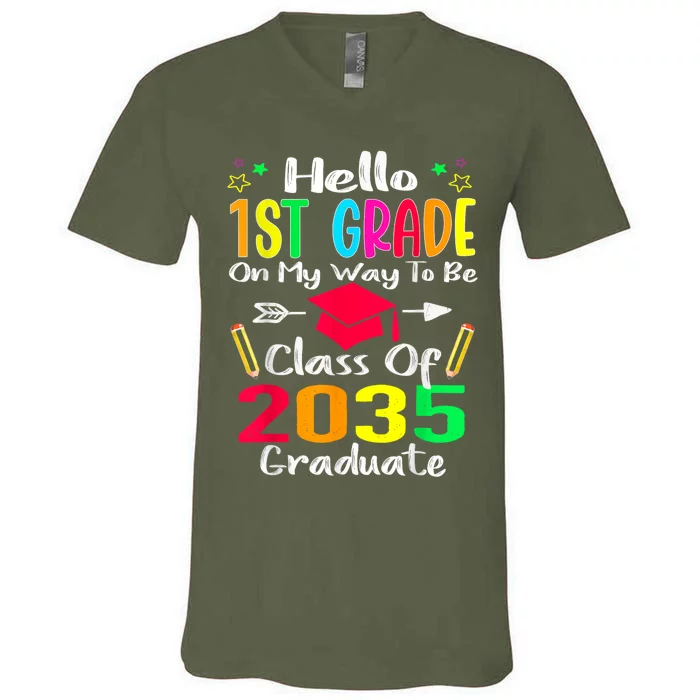 Hello 1st Grade Back To School Class Of 2035 Grow With Me V-Neck T-Shirt