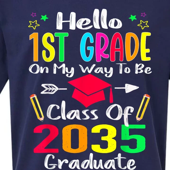 Hello 1st Grade Back To School Class Of 2035 Grow With Me Sueded Cloud Jersey T-Shirt