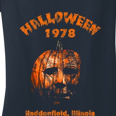 Halloween 1978 Holiday Spooky Gift Myers Pumpkin Haddonfield Women's V-Neck T-Shirt