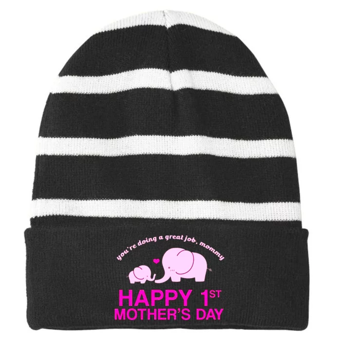 Happy 1st Mothers Day Striped Beanie with Solid Band