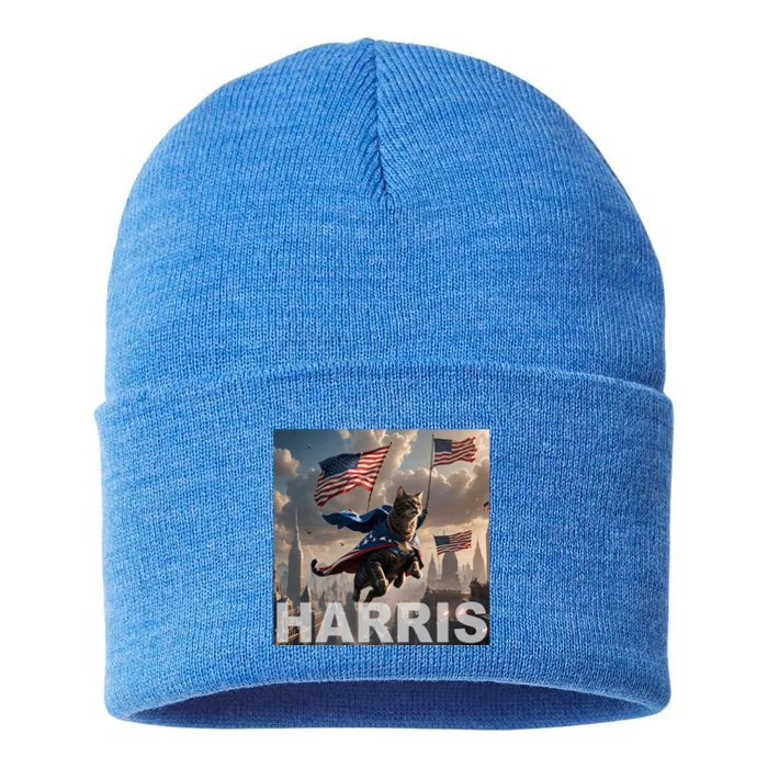 Harris 2024 Childless Cat Funny Usa Election Sustainable Knit Beanie