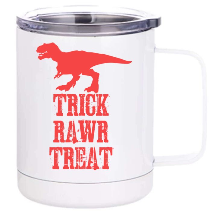 Halloween 2020 Costume Trick Rawr Treat Gift Front & Back 12oz Stainless Steel Tumbler Cup