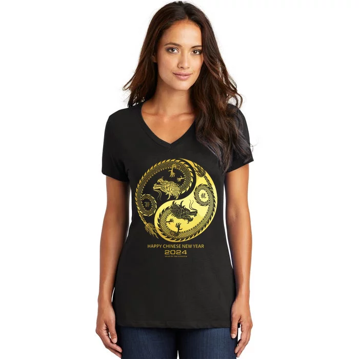 Happy 2024 Chinese New Year 2024 Year Of The Dragon 2024 Women's V-Neck T-Shirt