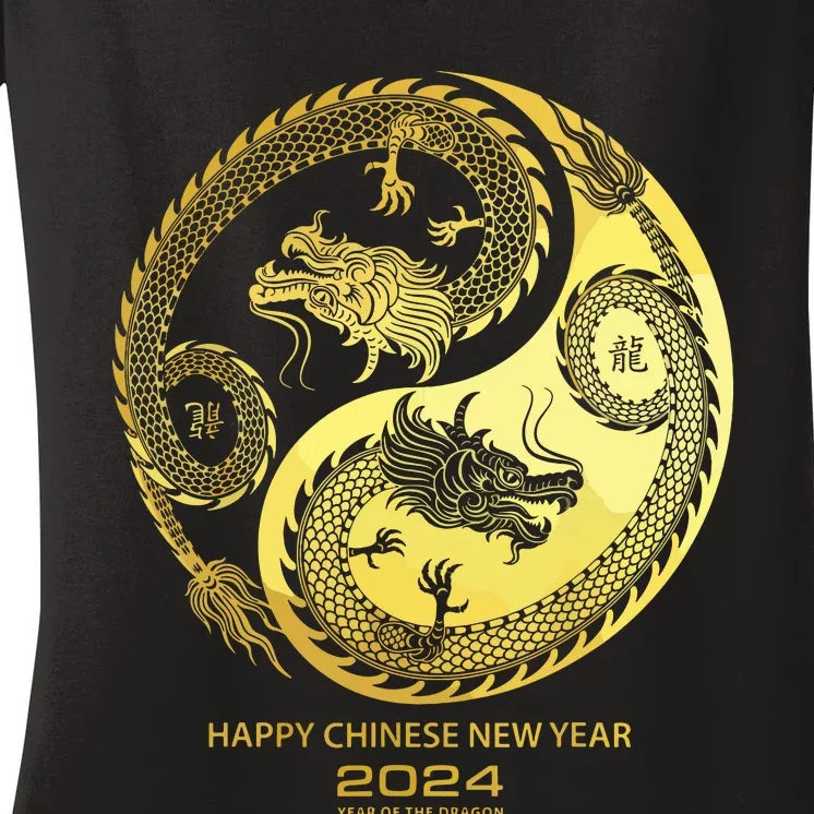 Happy 2024 Chinese New Year 2024 Year Of The Dragon 2024 Women's V-Neck T-Shirt