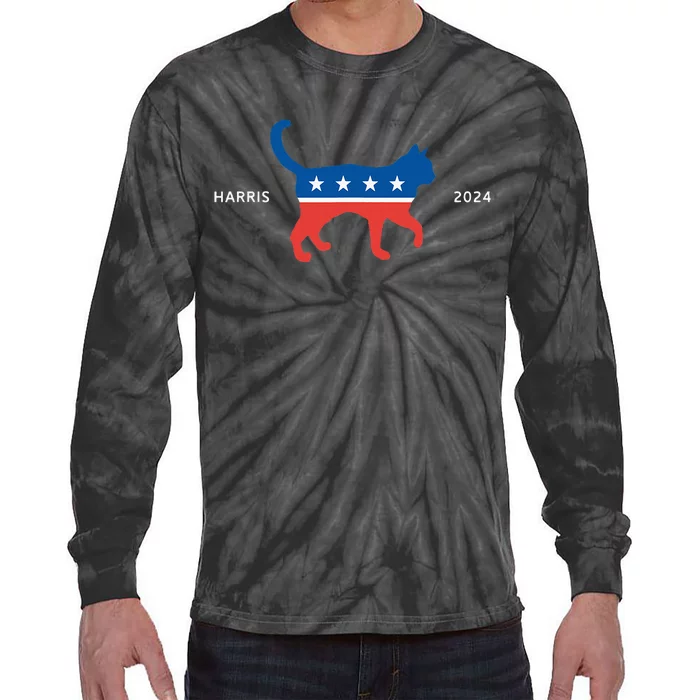 Harris 2024 Democrat Cat Vote For Kamala Walz Election Tie-Dye Long Sleeve Shirt