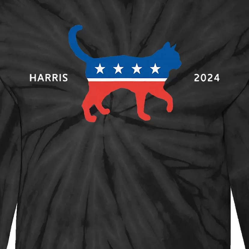 Harris 2024 Democrat Cat Vote For Kamala Walz Election Tie-Dye Long Sleeve Shirt