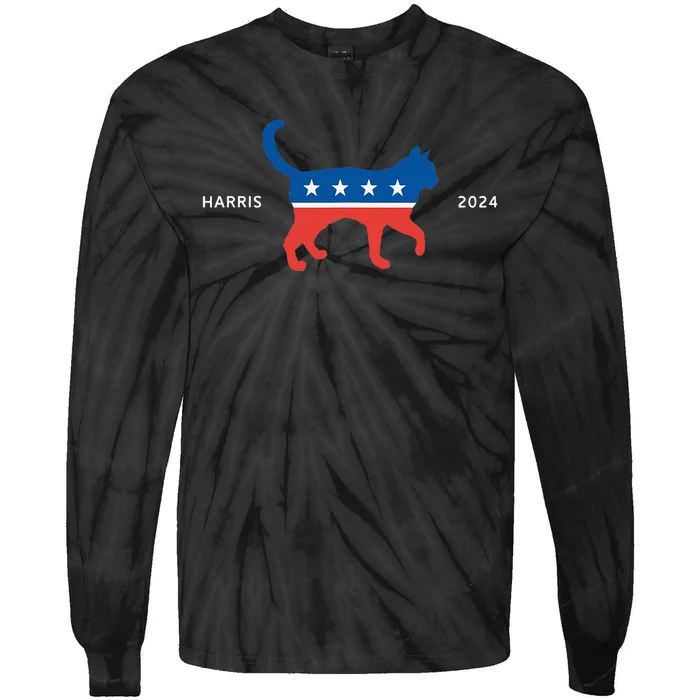 Harris 2024 Democrat Cat Vote For Kamala Walz Election Tie-Dye Long Sleeve Shirt