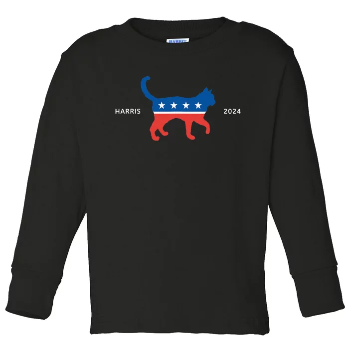 Harris 2024 Democrat Cat Vote For Kamala Walz Election Toddler Long Sleeve Shirt