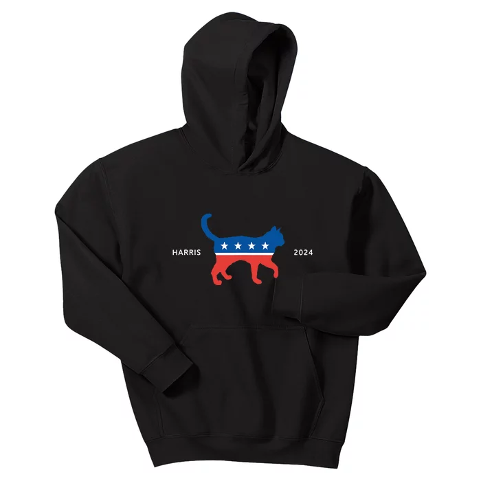 Harris 2024 Democrat Cat Vote For Kamala Walz Election Kids Hoodie