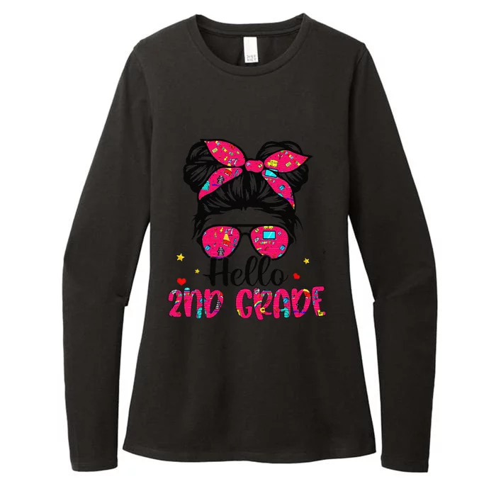 Hello 2nd Grade Messy Bun Back To School First Day Womens CVC Long Sleeve Shirt