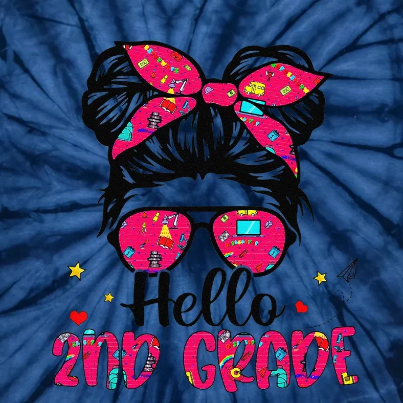 Hello 2nd Grade Messy Bun Back To School First Day Tie-Dye T-Shirt