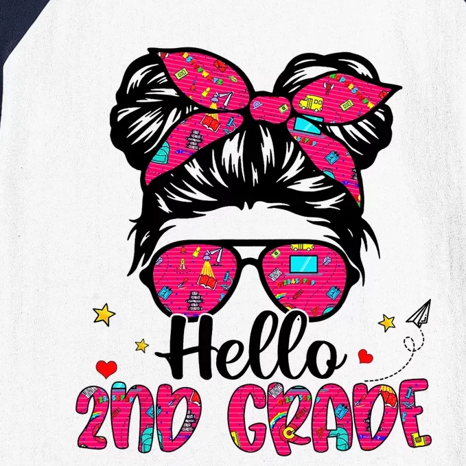 Hello 2nd Grade Messy Bun Back To School First Day Girl Baseball Sleeve Shirt